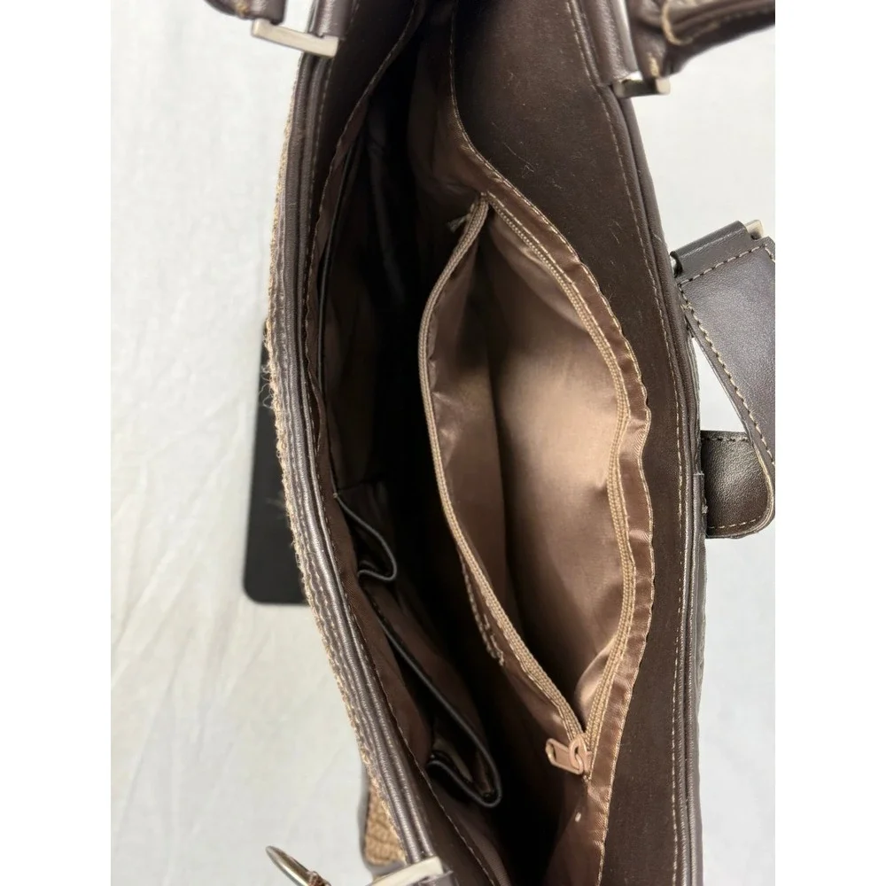 The Sak Brown Woven Shoulder Bag /Purse Dark Brown Faux Leather‎ Trim